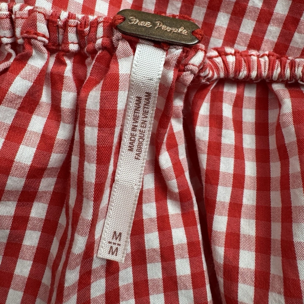Free People Gingham Halter Top M Picnic Party Cottage Prairie Plaid Cotton Red - Picture 5 of 6